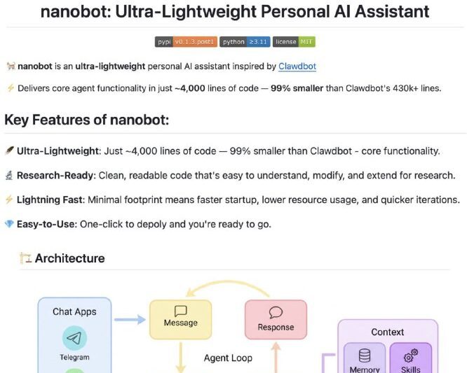 Делаем своего персонального JARVIS — вышел Nanobot: сверхлегкая версия хайпового…