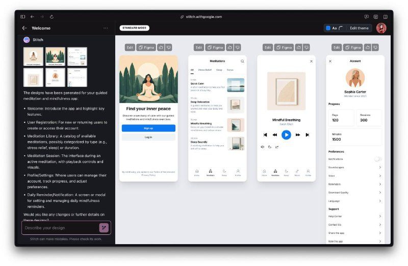 Google запустили ИИ-сервис Stitch для разработки интерфейсов.Нейронка создаёт го…