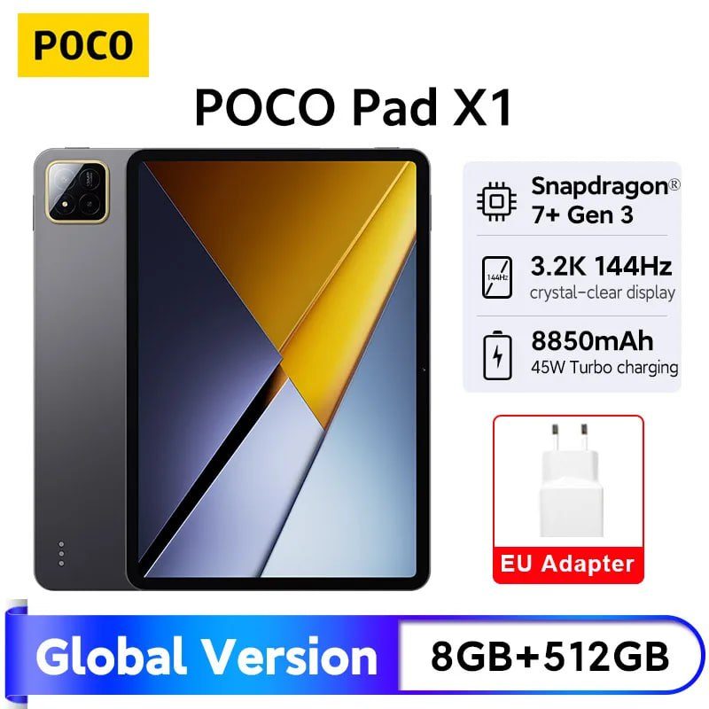 Планшет POCO Pad X1 с диагональю 11.2 дюйма. Высокую производительность для игр,...